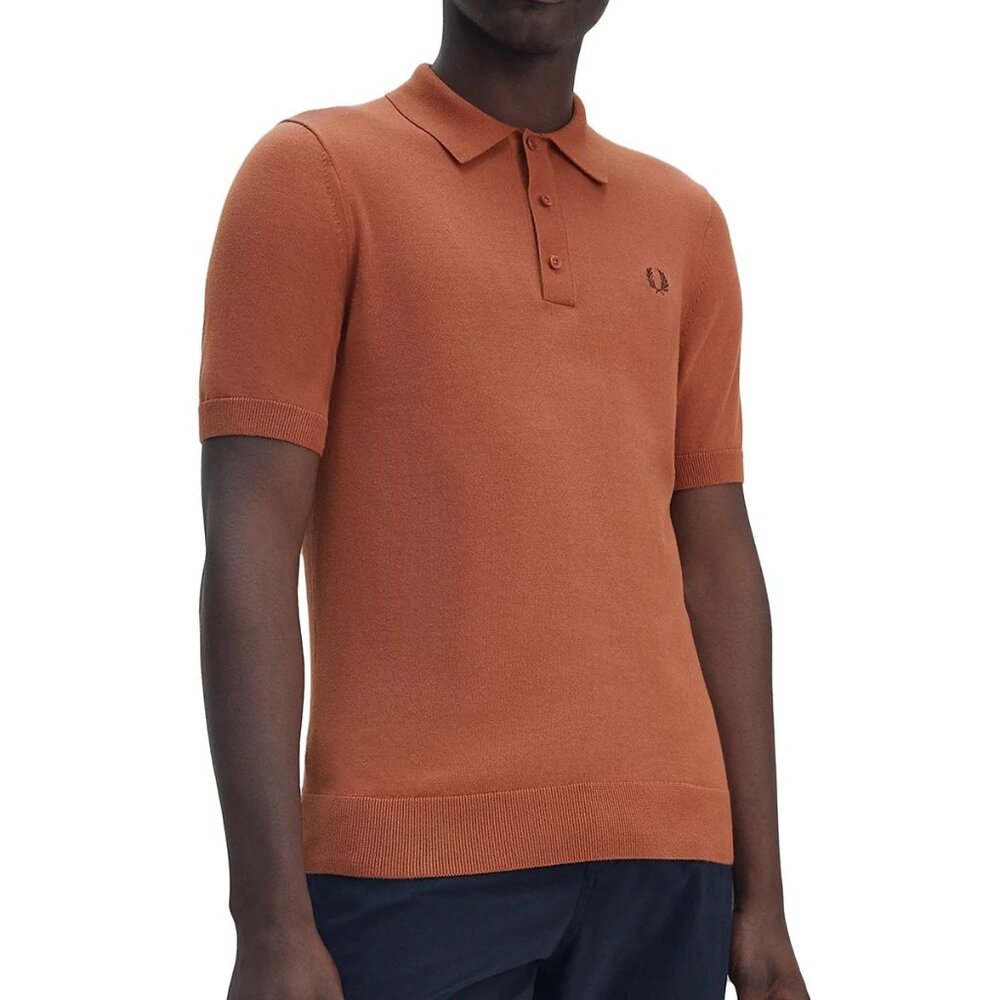 Fred Perry Men's Short Sleeve Cotton Knitted Polo Shirt K9725 Solid Cinnamon 2XL